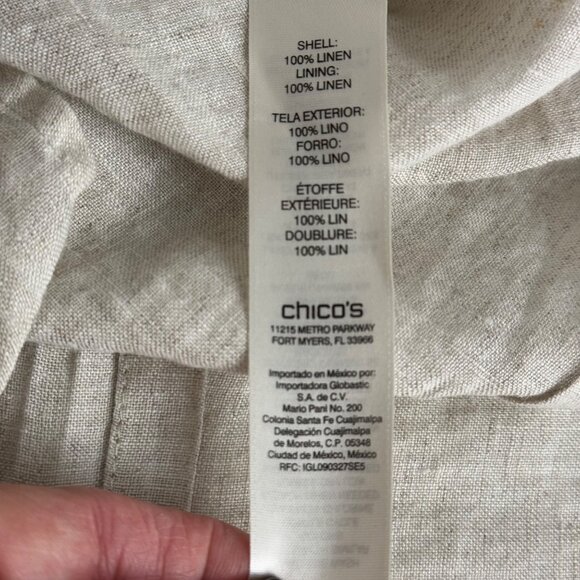 Chico's 100% Linen Beige Long Line Sleeveless Tunic Top Chico Size 2 (US L/12) - Picture 7 of 10